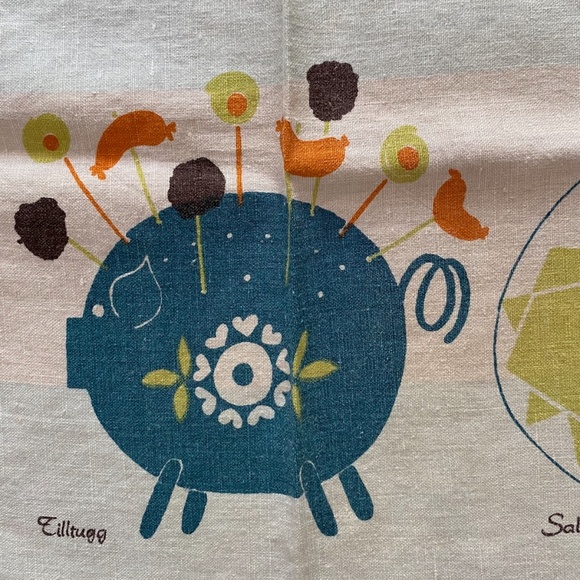 VTG 1950s 1960s Linen Dish Towel Smorgasbord Louise Fougstedt Made in Sweden - Picture 4 of 10